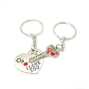 Silver heart and key couples keychain